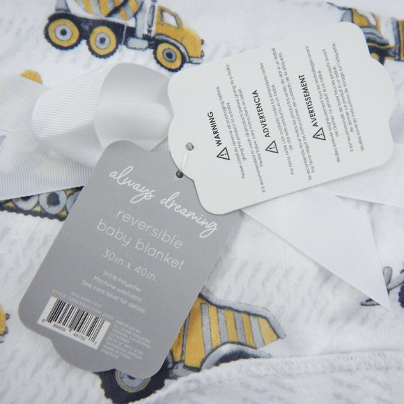 Construction Zone Dump Truck Baby Blanket Bulldozer Cement Tow Minky Lovey Soft - Picture 7 of 8